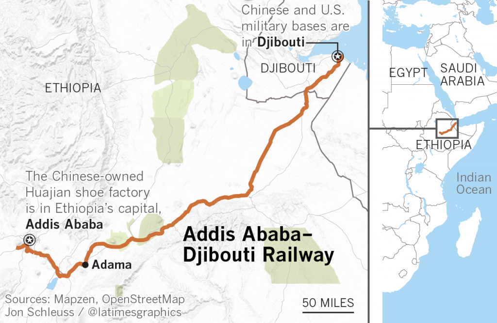 Map of Addis Ababa-Djibouti Railway. Source: https://www.latimes.com/world/asia/la-fg-china-africa-ethiopia-20170804-htmlstory.html