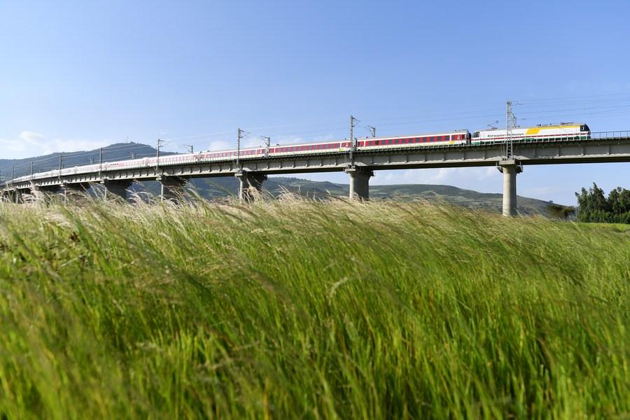 The photo shows a train running on the Chinese-built Ethiopia-Djibouti railway during an operational test near Addis Ababa, Ethiopia, Oct 3, 2016. Source: http://www.xinhuanet.com/english/2021-06/05/c_139990849.htm